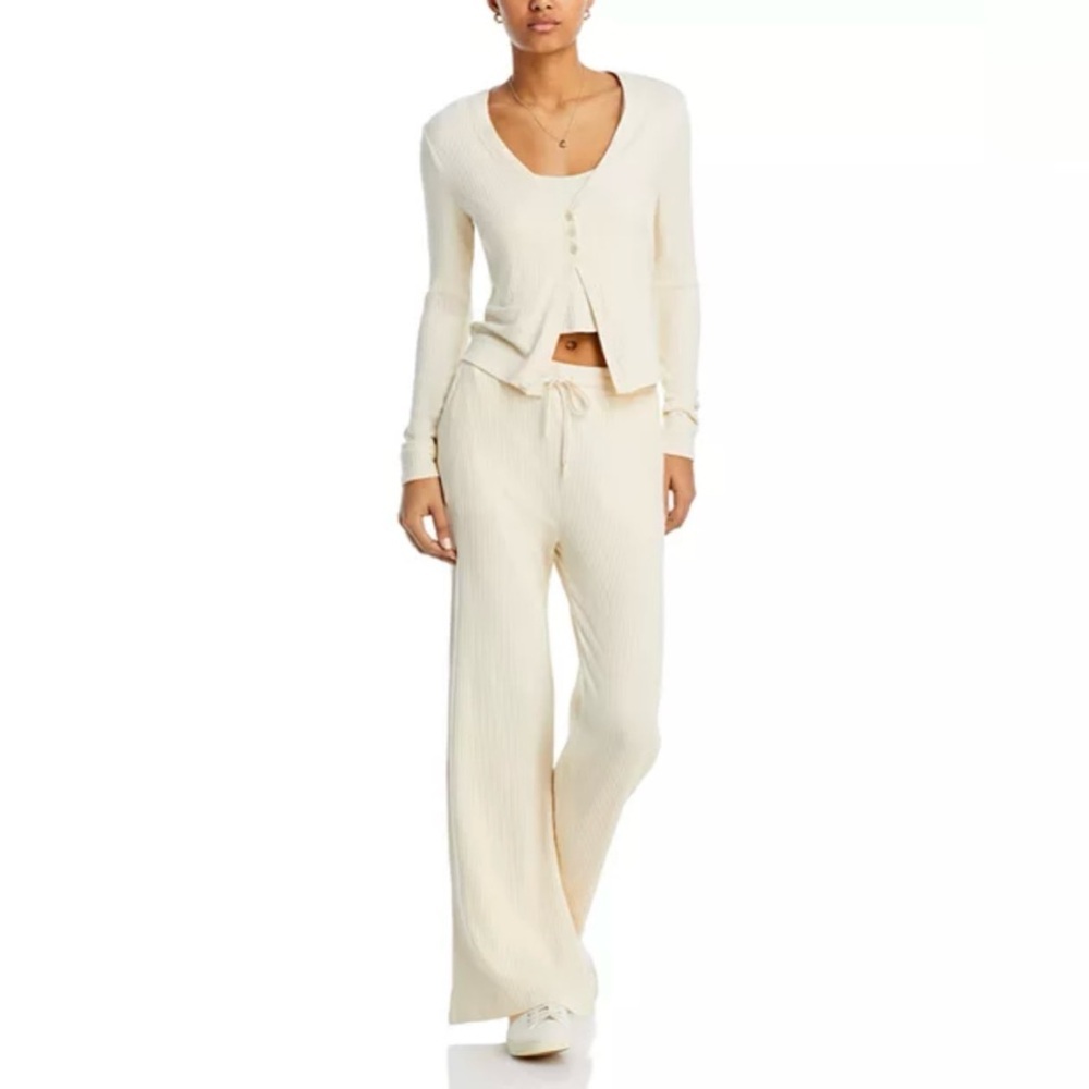 Beyond Yoga Well Traveled Wide Leg Ribbed Pants In Ivory Size Medium New